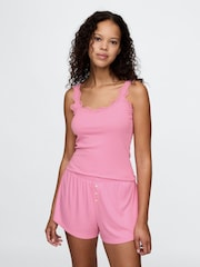 Gap Pink Mini Rib Lace Pyjama Vest - Image 1 of 5