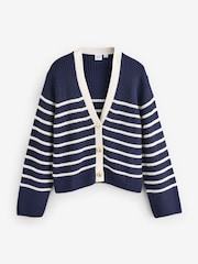 Gap Navy Blue & White Stripe 100% Cotton V-Neck Cardigan - Image 1 of 5