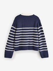 Gap Navy Blue & White Stripe 100% Cotton V-Neck Cardigan - Image 2 of 5