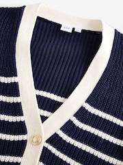 Gap Navy Blue & White Stripe 100% Cotton V-Neck Cardigan - Image 4 of 5