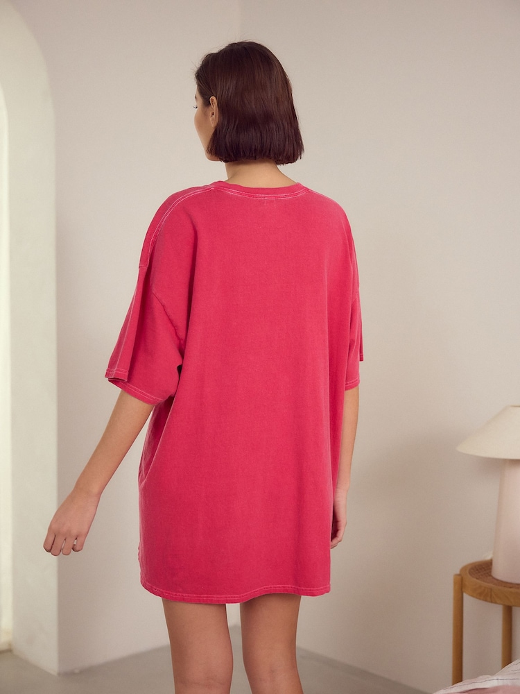 Pink Bisou Bisou Oversized 100% Cotton Night T-Shirt - Image 2 of 5 Pink Bisou Bisou Oversized 100% Cotton Night T-Shirt - Image 2 of 5