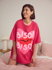 Pink Bisou Bisou Oversized 100% Cotton Night T-Shirt - Image 3 of 5