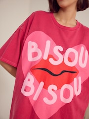 Pink Bisou Bisou Oversized 100% Cotton Night T-Shirt - Image 4 of 5