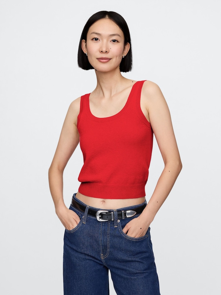 Gap Red CashSoft Leopard Print Cropped Tank Top - Image 1 of 5 Gap Red CashSoft Leopard Print Cropped Tank Top - Image 1 of 5