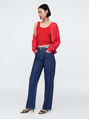Gap Red CashSoft Leopard Print Cropped Tank Top - Image 3 of 5