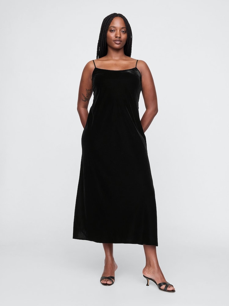 Gap Black Velvet Midi Slip Dress - Image 1 of 5