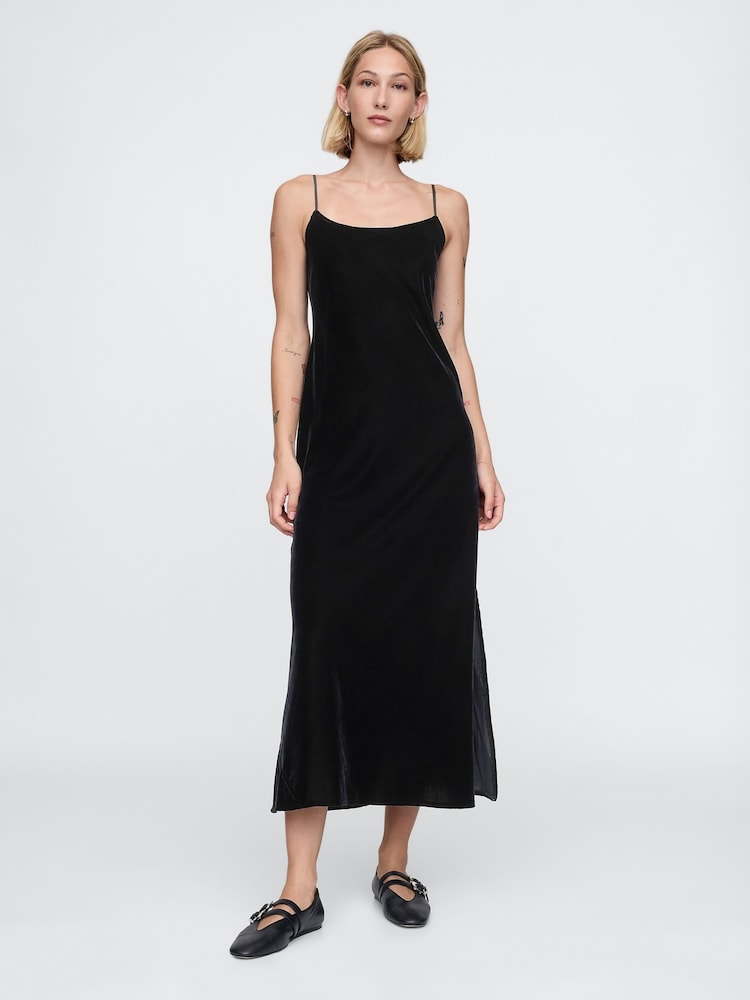 Gap Black Velvet Midi Slip Dress - Image 2 of 5