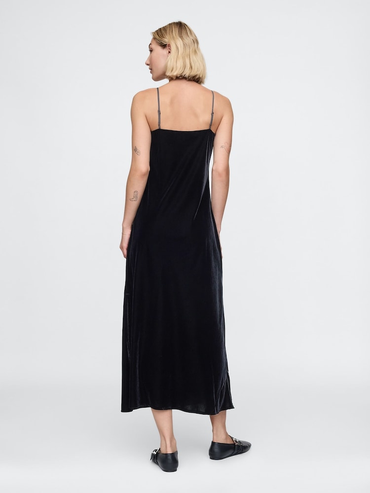 Gap Black Velvet Midi Slip Dress - Image 3 of 5