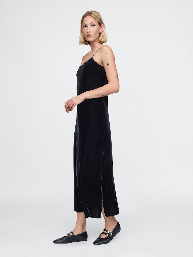 Gap Black Velvet Midi Slip Dress - Image 4 of 5