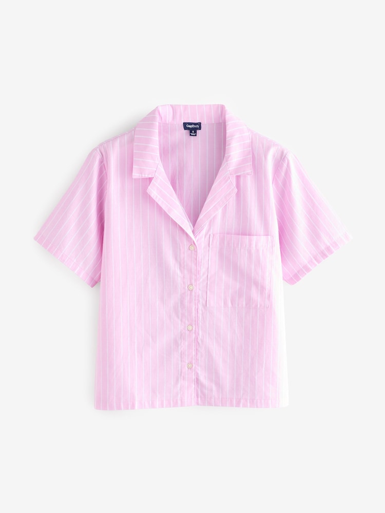 Gap Pink Stripe Cotton Short Sleeve Pyjama Top - Image 1 of 4