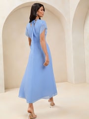 Lipsy Cornflower Blue Embellished Chiffon Short Sleeve Fit And Flare Midi Dress - Image 4 of 4