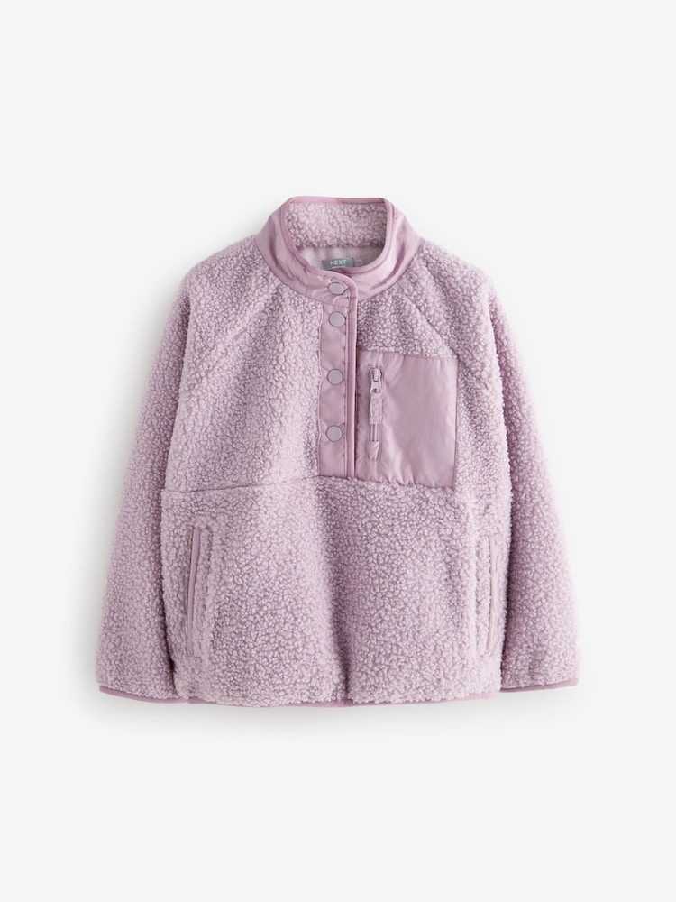 Lilac Purple Placket Borg Fleece Top (3-16yrs) - Image 1 of 4 Lilac Purple Placket Borg Fleece Top (3-16yrs) - Image 1 of 4