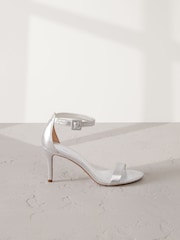 Silver Signature Premium Leather Round Toe Buckle Detail Mid Simple Sandals - Image 6 of 10