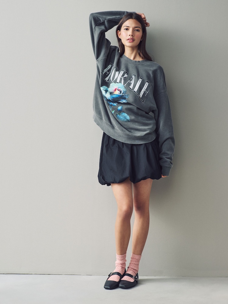 Charcoal Grey Florale Sweatshirt - Image 2 of 3