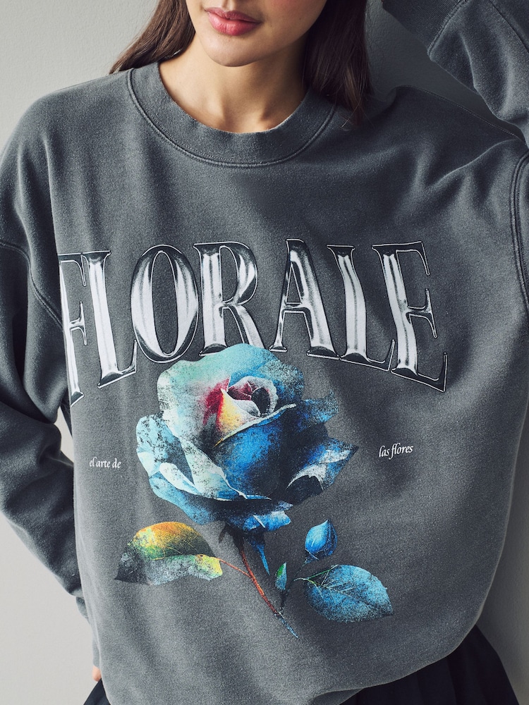 Charcoal Grey Florale Sweatshirt - Image 3 of 3
