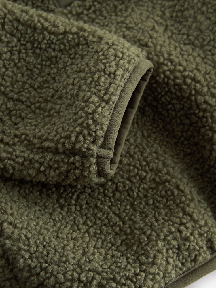 Olive Green Placket Borg Fleece Top (3-16yrs) - Image 4 of 4