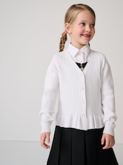 Clarks White Girls Cable Knit Frill School Cardigan - Image 1 of 7
