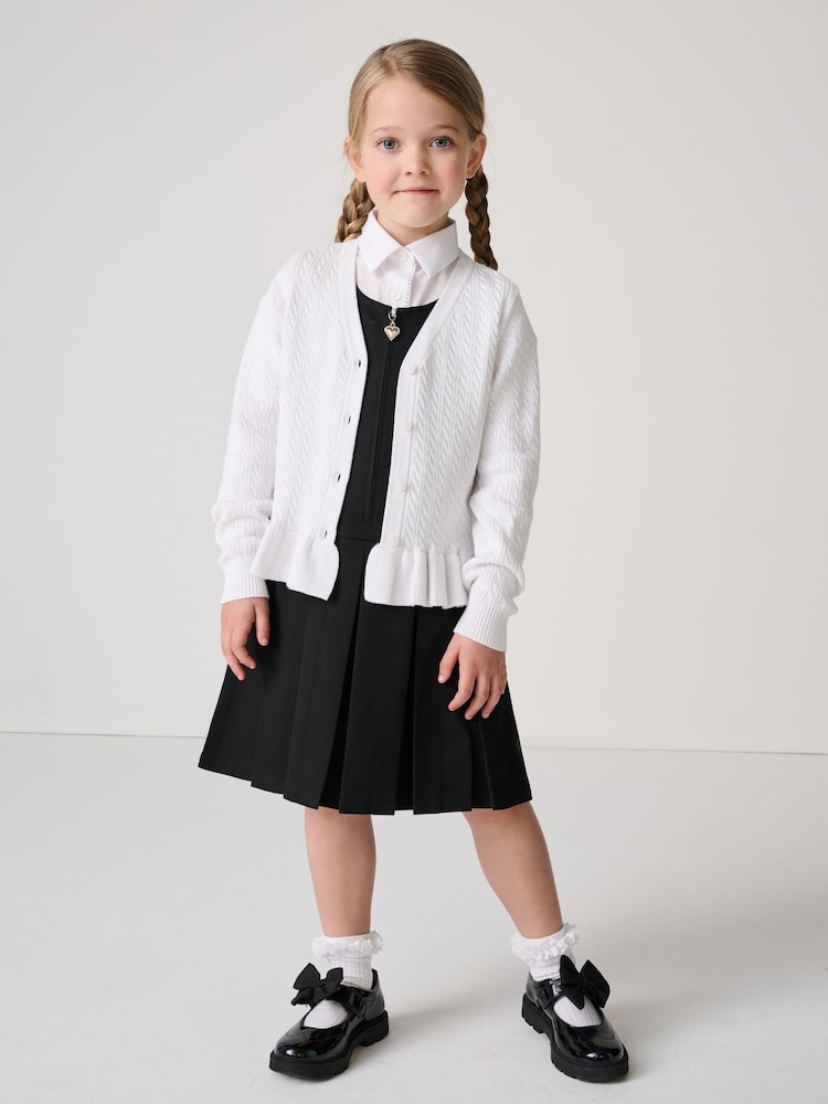 Clarks White Girls Cable Knit Frill School Cardigan - Image 2 of 7