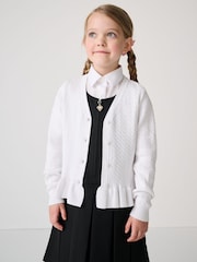 Clarks White Girls Cable Knit Frill School Cardigan - Image 3 of 7