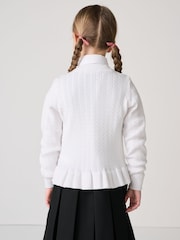 Clarks White Girls Cable Knit Frill School Cardigan - Image 4 of 7