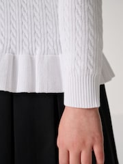 Clarks White Girls Cable Knit Frill School Cardigan - Image 6 of 7