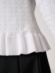 Clarks White Girls Cable Knit Frill School Cardigan - Image 7 of 7