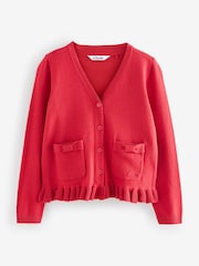 Clarks Red Girls Bow Knitted School Cardigans 2 Pack - Image 4 of 6