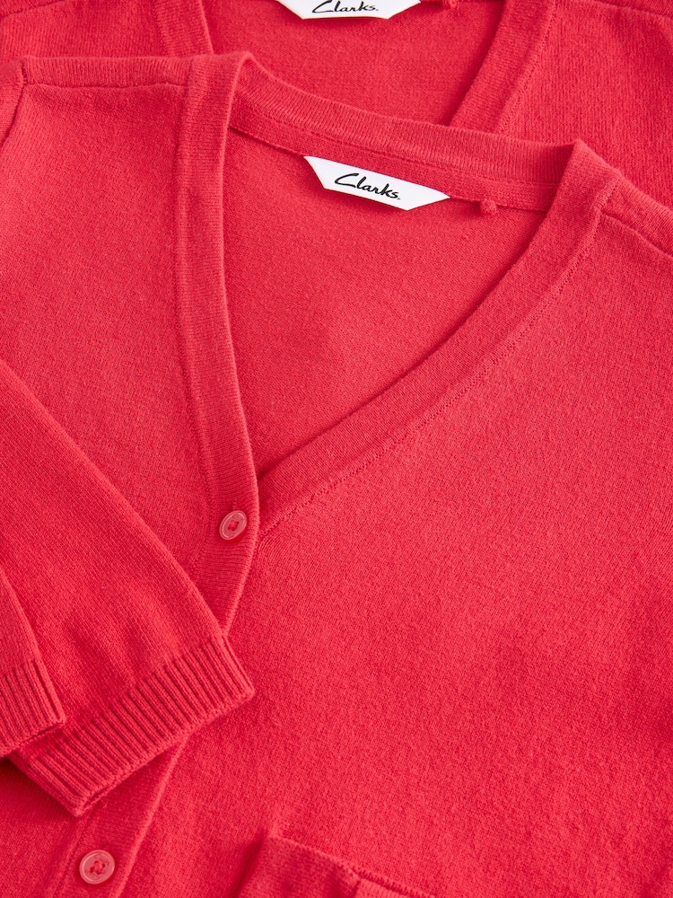 Clarks Red Girls Bow Knitted School Cardigans 2 Pack - Image 6 of 6