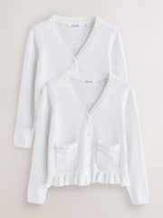 Clarks White Girls Bow Knitted School Cardigans 2 Pack - Image 1 of 8