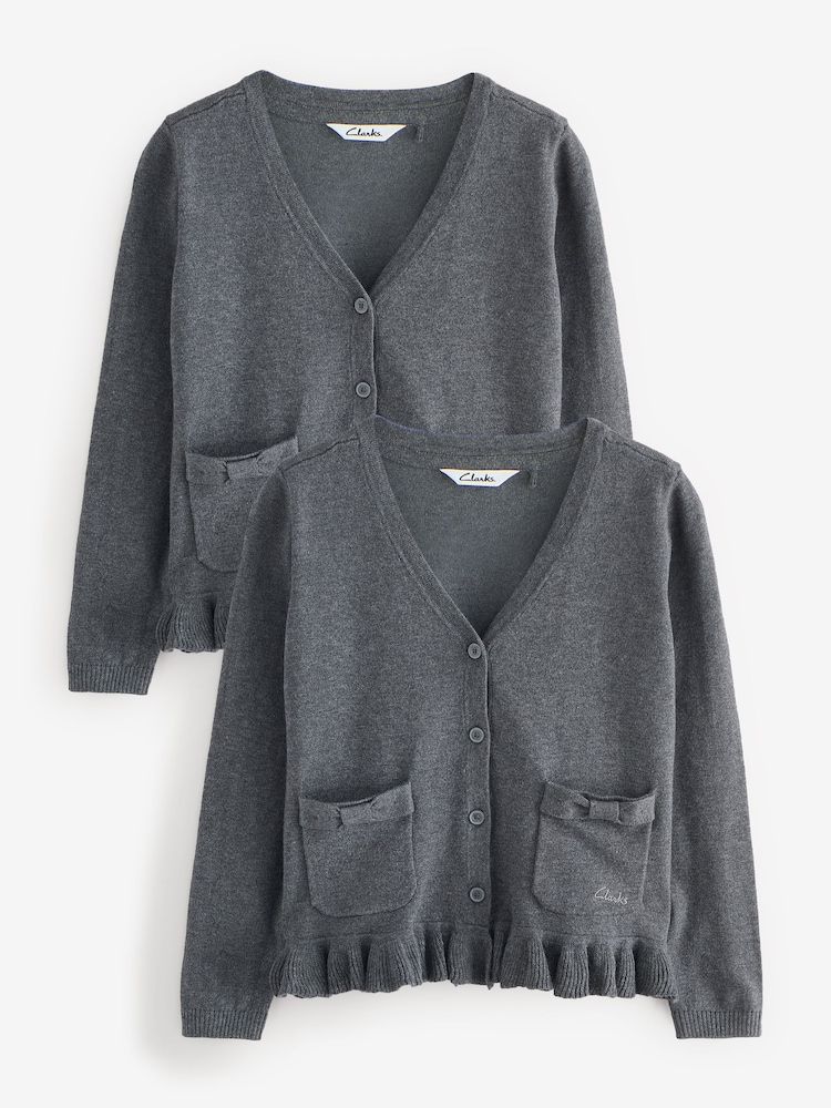 Clarks Grey Girls Bow Knitted School Cardigans 2 Pack - Image 1 of 9