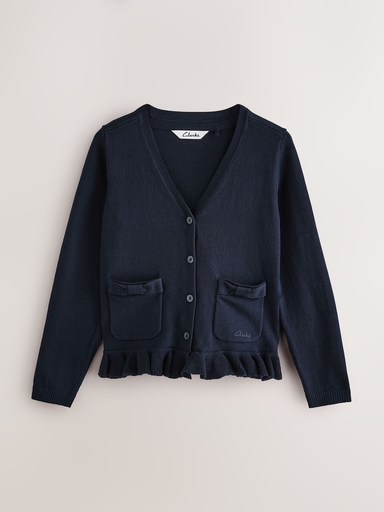 Clarks Navy Girls Bow Knitted School Cardigans 2 Pack - Image 2 of 7