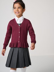 Clarks Burgundy Red Girls Cable Knit Frill School Cardigan - Image 1 of 14