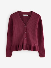 Clarks Burgundy Red Girls Cable Knit Frill School Cardigan - Image 10 of 14