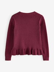 Clarks Burgundy Red Girls Cable Knit Frill School Cardigan - Image 11 of 14