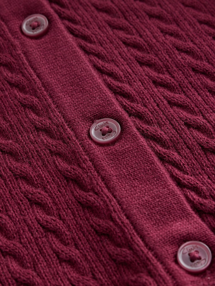 Clarks Burgundy Red Girls Cable Knit Frill School Cardigan - Image 14 of 14