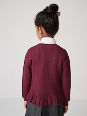 Clarks Burgundy Red Girls Cable Knit Frill School Cardigan - Image 2 of 14