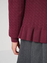 Clarks Burgundy Red Girls Cable Knit Frill School Cardigan - Image 6 of 14