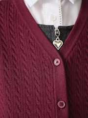 Clarks Burgundy Red Girls Cable Knit Frill School Cardigan - Image 8 of 14