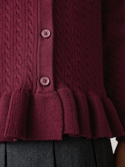 Clarks Burgundy Red Girls Cable Knit Frill School Cardigan - Image 9 of 14