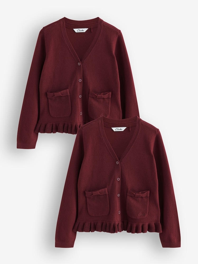 Clarks Burgundy Red Bow Knitted School Cardigans 2 Pack - Image 1 of 4