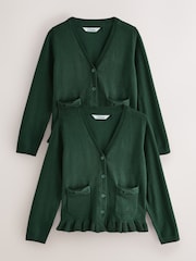 Clarks Green Girls Bow Knitted School Cardigans 2 Pack - Image 1 of 7