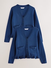 Clarks Blue Girls Bow Knitted School Cardigans 2 Pack - Image 1 of 8