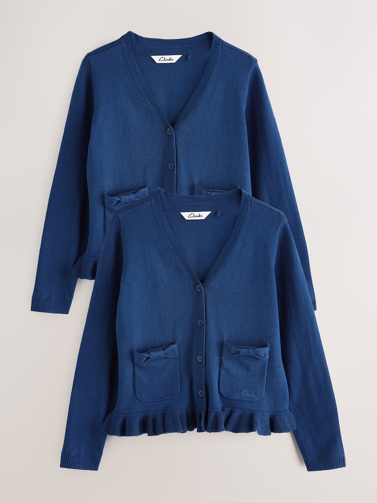 Clarks Blue Girls Bow Knitted School Cardigans 2 Pack - Image 1 of 8