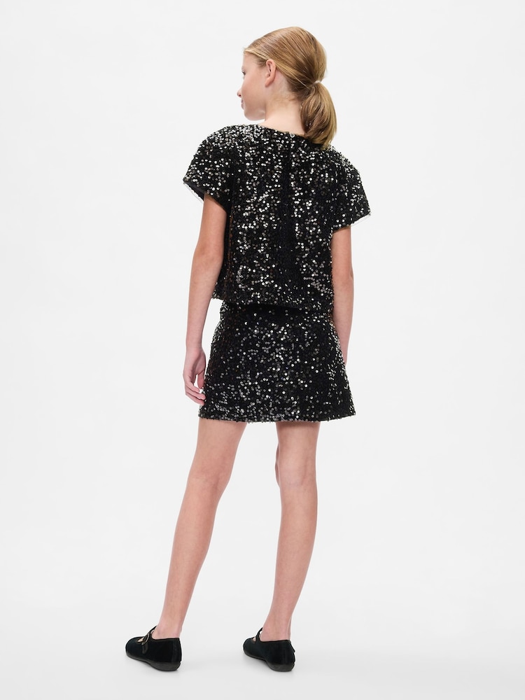 Gap Black Sequin Velvet Mini Skirt (5-13yrs) - Image 2 of 4