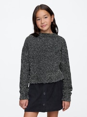 Gap Black Fuzzy Metallic Crew Neck Jumper - Image 1 of 5