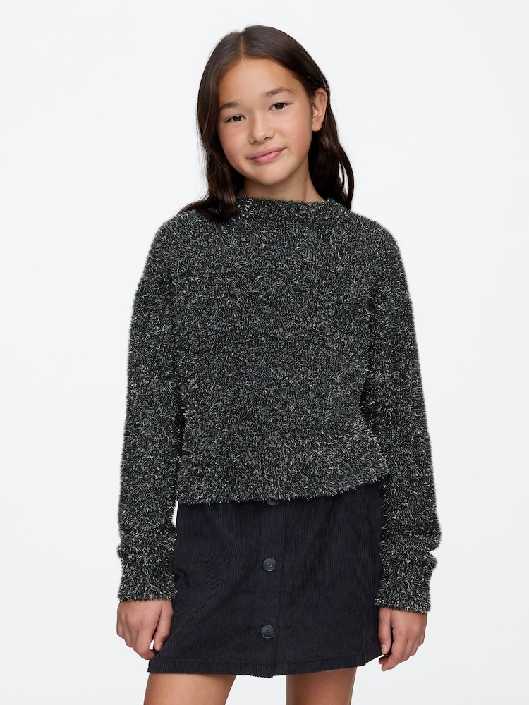 Gap Black Fuzzy Metallic Crew Neck Jumper - Image 1 of 5