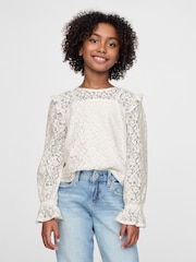 Gap Cream Ruffle Lace Top - Image 1 of 5