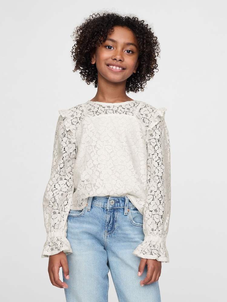 Gap Cream Ruffle Lace Top - Image 1 of 5
