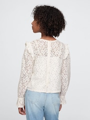 Gap Cream Ruffle Lace Top - Image 2 of 5