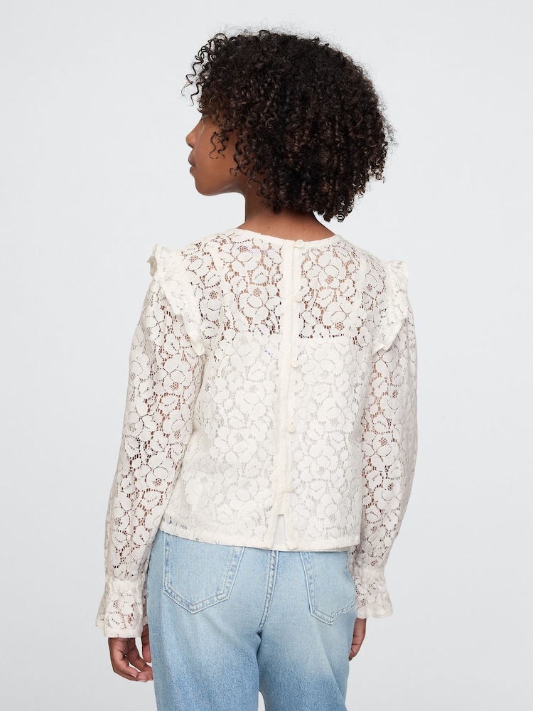 Gap Cream Ruffle Lace Top - Image 2 of 5 Gap Cream Ruffle Lace Top - Image 2 of 5